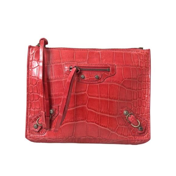 Balenciaga Handbags - Balenciaga Premium Alligator Leather Clutch with Zipper Closure Women Red Clutch